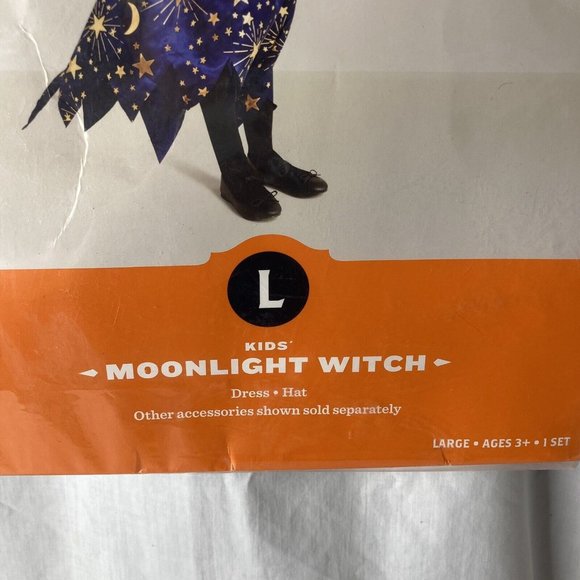 Kids Navy Moonlight Witch Halloween Costume with Hat Large 12-14 Wizard Dress Up - Picture 4 of 7